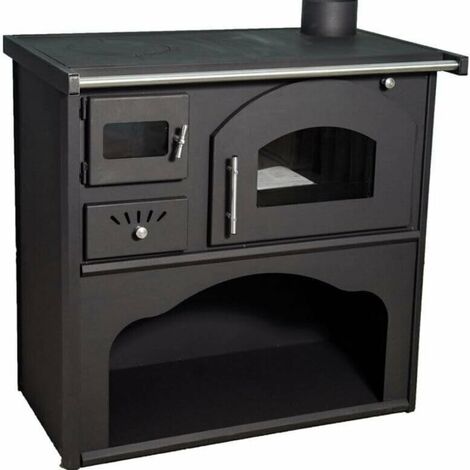 Stufa a Legna Cucina a Legna con Forno in Acciaio Verona 5,9 - 10 kW con Piastra Con Portalegna Termometro Regolazione Aria