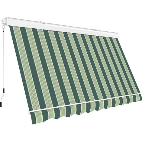 Tenda da sole a Caduta Cassonata in Alluminio Balcone Finestra Soffitto o Parete Verde/Beige - L300xP250 CM