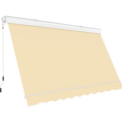 Tenda da sole a Caduta Cassonata in Alluminio Balcone Finestra Soffitto o Parete Ecrù - L300xP250 CM