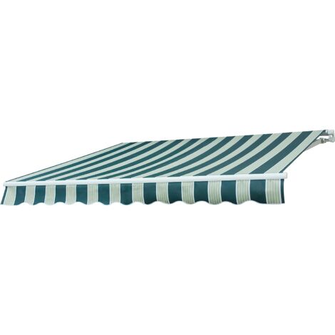 Tenda da Sole a Bracci Estensibili Fissaggio a Parete o Soffitto da Esterno Balcone Finestra Porta Impermeabile  Verde e Beige - L300xP250cm