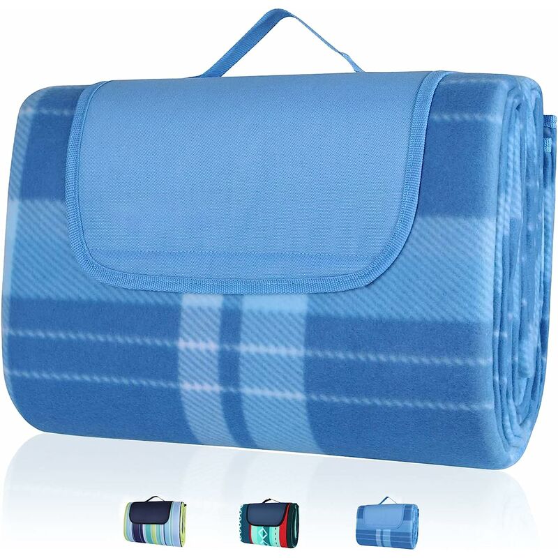 Picknickdecke 200 x 200 cm,Picknickmatte mit Tragengriff, Fleece -Hitze isoliert, wasserdicht, Outdoor -Stranddecke zum Campen, Picknick, Reisen
