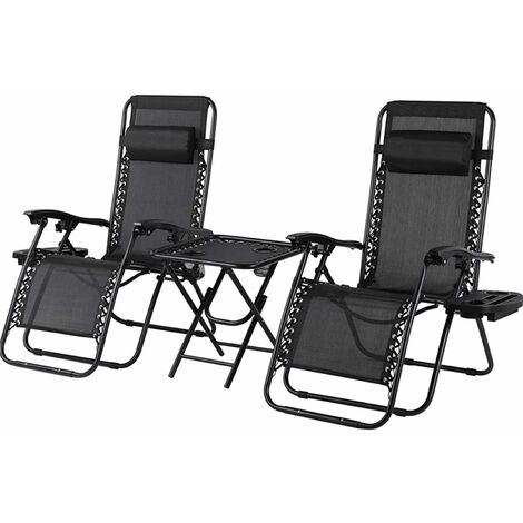 LIFERUN 3x Gartenstuhl Hochlehner Klappstuhl Campingstuhl Liegestuhl Relaxstuhl,Schwarz (1/5)