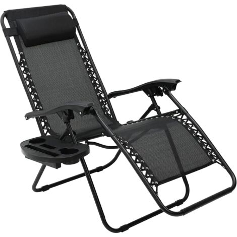 LIFERUN Sonnenliege Set, klappbar Liegestuhl mit verstellbarem Kopfpolster & Rückenlehne, Relaxliege für Mittagspause mit Getränkehalter, ergonomisch und atmungsaktiv, Schwarz