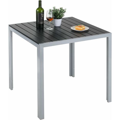 LIFERUN Gartentisch Aluminium, 75x75cm WPC Balkontisch Wetterfest, Quadratisch Terrassentisch, Esstisch Outdoor, Hitze- und Wetterbeständig, rutschfest- Silber grau