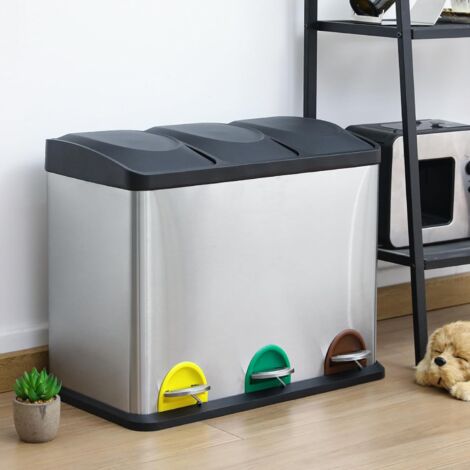 Mülleimer Aus Edelstahl Mit 3 Fächern – 60 Liter Gesamtvolumen, Soft-Close Deckel, Fußpedal & Herausnehmbare Innenbehälter