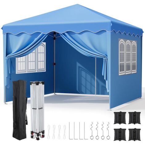 LIFERUN 3x3m Faltpavillon mit 420D Oxford,Wasserdicht Partyzelt mit 4 Seitenteilen und 4 Sandsack,Höhenverstellbar Gartenpavillon,UV Schutz 50+, Faltbare Pavillon Zelt für Camping,Blau