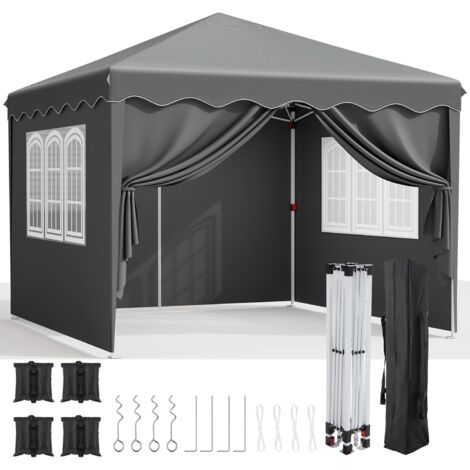 LIFERUN Pavillon 3x3m, Faltpavillon mit 420D Oxford,Wasserdicht Partyzelt mit 4 Seitenteilen und 4 Sandsack,Höhenverstellbar Gartenpavillon,UV Schutz 50+, Faltbare Pavillon Zelt für Camping,Grau (1/5)