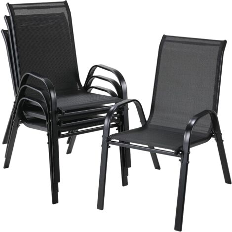 LIFERUN 4er Set Gartenstühle Stapelstuhl Camping Stapelbar Hochlehner Terrassenstuhl Textilene Stahlgestell für Gärten Innenhöfe Balkone Restaurants 150 kg Belastbar 54 x 69 x 93cm Schwarz