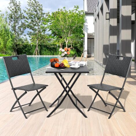 Klappbare Gartenmöbel, 3-teiliges Bistro-Set, Balkontisch- und Stuhlset Terrassenmöbel Sitzgruppe Rattan - Grau (1/5)