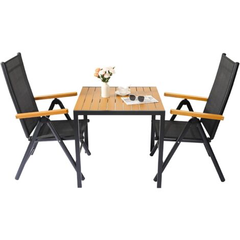 Gartenmöbel-Set, Gartentisch- und Stuhl-Set, Außentisch, Klappstühle, Aluminium (3-teilig, 2 x Stühle + 1 x Tisch, braun) (1/5)