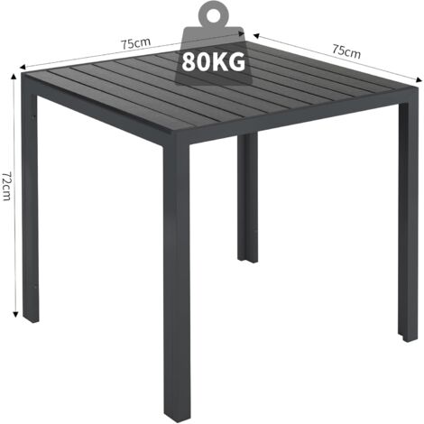 Gartentisch Quadratischer Balkontisch Bistrotisch Terrassentisch Esstisch Aluminium, WPC, wetterbeständig(75 x 75 cm, schwarz)
