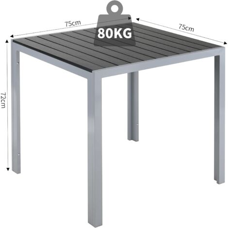 Gartentisch Quadratischer Balkontisch Bistrotisch Terrassentisch Esstisch Aluminium, WPC, wetterbeständig(75 x 75 cm, grau)