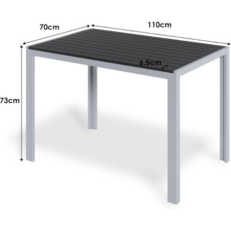 Gartentisch Quadratischer Balkontisch Bistrotisch Terrassentisch Esstisch Aluminium, WPC, wetterbeständig (110 x 70 cm, grau)