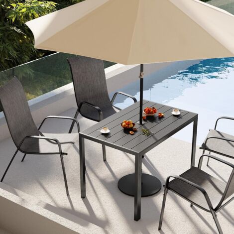Gartentisch mit Sonnenschirmloch,Beistelltisch Balkontisch Outdoor-Esstisch 110 x 70 cm, Aluminium, WPC, Schwarz