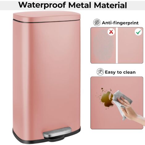 30 Liter Küchen-Mülleimer, Treteimer aus Metall und Stahl mit Deckel, herausnehmbare Inneneimer mit Soft-Close-Funktion, für Badezimmer, Wohnzimmer, Büro, Pink