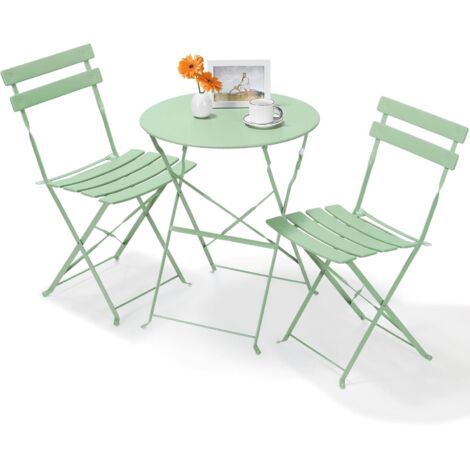 Klappbares Bistro-Gartenmöbel-Set, Gartentisch mit 2 Stühlen, Balkonmöbel-Set, Grün