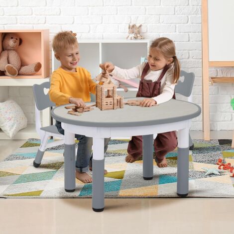 Kindertisch mit 2 Stühlen, höhenverstellbarer Kindertisch und Stuhl, Kinderschreibtisch, Esstisch, Kunststoff, Grau
