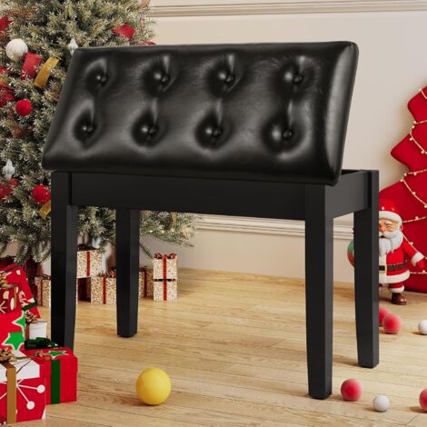 Klavierhocker, Klaviersitz 75 x 35 x 49 cm, Klavierstuhl mit Stauraum, Beine aus Massivholz, Klavierbank mit 4 cm dickem PU-Lederkissen, maximale Belastbarkeit 200 kg, Schwarz (1/5)