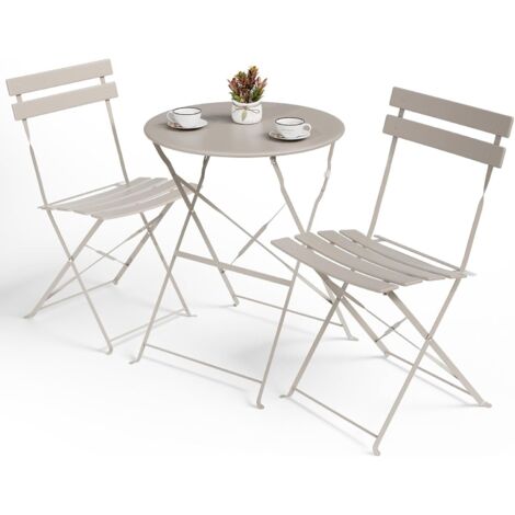 3-teiliges Klapp-Bistro-Set, Gartentisch mit 2 Stühlen, wasserfest, faltbar, Balkonmöbel – Khaki