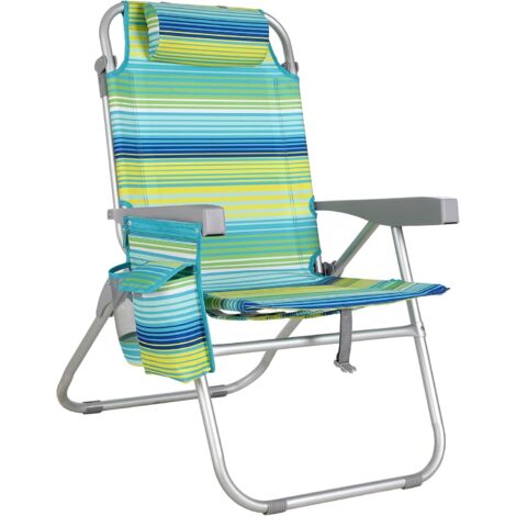 Strandstuhl Klappbar Leicht Aluminium, Rucksack Klappstuhl Strand, Campingstuhl Kann Flach Liegen,bis 150 kg belastbar, 72.563.595.5cm Outdoor Faltstuhl mit Verstellbarer Hohe Rückenlehne Eisbeutel Gr