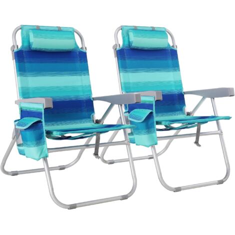 Strandstuhl Klappbar Leicht Aluminium 2er Set, Rucksack Klappstuhl Strand, Campingstuhl Kann Flach Liegen,bis 150 kg belastbar, 72.563.595.5cm Outdoor Faltstuhl Verstellbarer Hohe Rückenlehne Eisbeute (1/5)