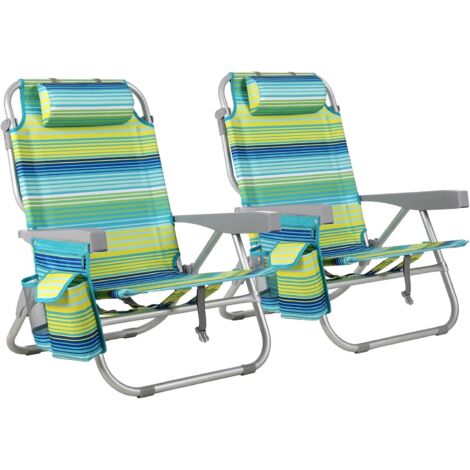 Strandstuhl Klappbar Leicht Aluminium 2er Set, Rucksack Klappstuhl Strand, Campingstuhl Kann Flach Liegen,bis 150 kg belastbar,6363.580.5cm Outdoor Faltstuhl Verstellbarer Hohe Rückenlehne Eisbeutel G (1/5)