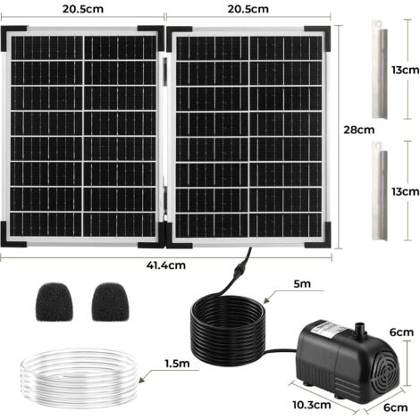 25W Solarbrunnen für Draussen, 260L/H Maximale 200cm Höhe mit 100% Glaspanel & Bürstenlosem Motor,Komplettset mit 4+4 Düsen&2 Ersatzfiltern,5M Kabel für Mittelgroße Teiche,Garten Wasserspiel (1/5)