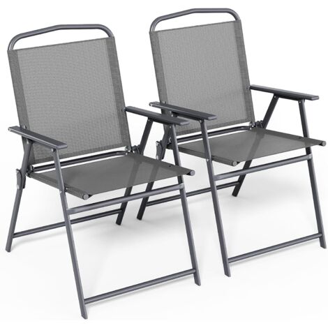 Gartenstühle 2er Set, Klappstühle mit Rückenlehne Armlehnen, Terrassenstühle, Outdoor-Stühle Essstühle, bis 150 kg Belastbar, Klappsessel für Camping, Strand, Garten, Pool, Terrasse, Gau