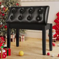 Klavierhocker, Klaviersitz 75 x 35 x 49 cm, Klavierstuhl mit Stauraum, Beine aus Massivholz, Klavierbank mit 4 cm dickem PU-Lederkissen, maximale Belastbarkeit 200 kg, Schwarz