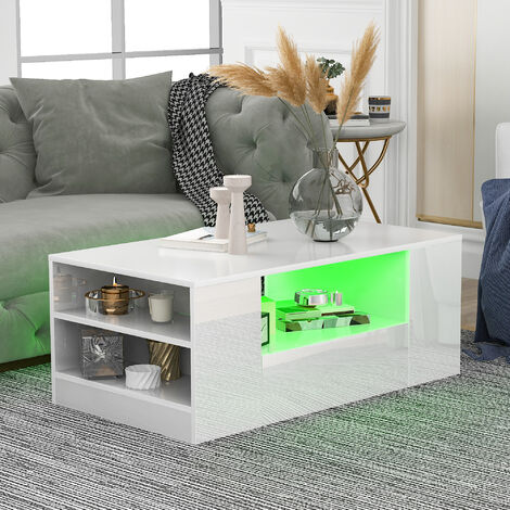 Moderner Couchtisch Hochglanz Wohnzimmermbel 2 Schubladen und 2 Regalsofa Couchtisch Beistelltisch £¨95 x 53 x 37cm£© (1/5)
