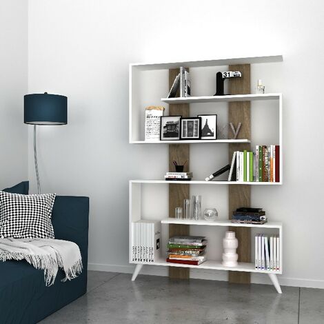 Estantería blanca llena de libros en una habitación minimalista ia  generativa