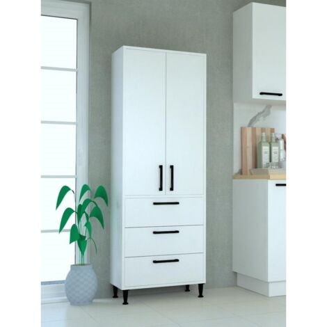 Armario Ropero De Aglomerado Blanco - 80x52x180 Cm, Con Cajones Y Barra Para Colgar