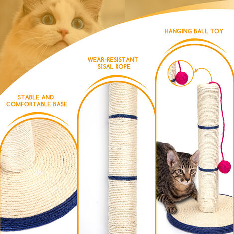 Nobleza - Cat Scratching Post for Indoor Cats and Kittens 18.1in Tall Cat Scratch Pole with Natural Sisal Rope Vertical Cat Claw Scratcher with Hanging Ball Toys (Include Beads), Blue