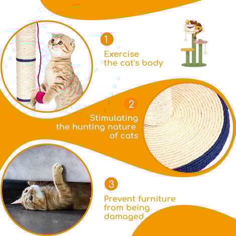 Nobleza - Cat Scratching Post for Indoor Cats and Kittens 18.1in Tall Cat Scratch Pole with Natural Sisal Rope Vertical Cat Claw Scratcher with Hanging Ball Toys (Include Beads), Blue