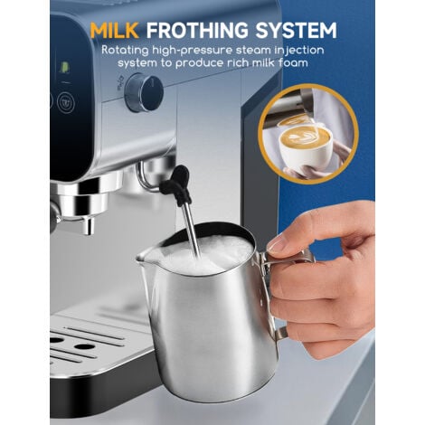 Aigostar 20Bar Espresso Coffee Machine for Capsule Ground Coffee Cappuccino Latte Maker with Milk Frother Wand Stainless Steel Professional