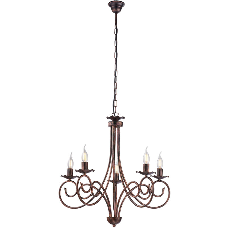 Lampadario a Sospensione in Ferro Nero Deco rame cinque Luci 57x H60 cm