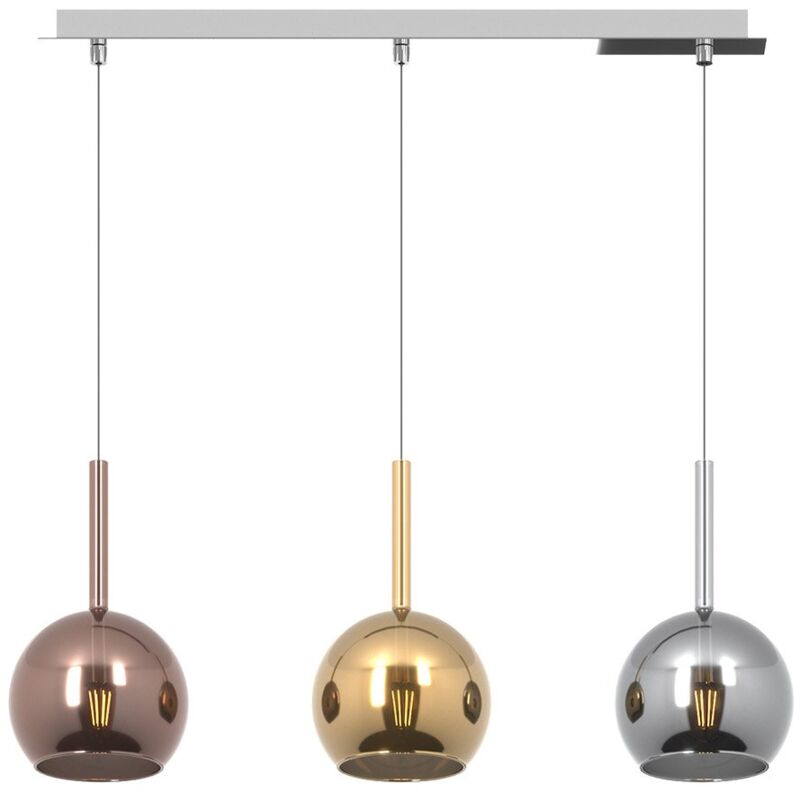 Lampadario Rettangolare Future Metallo Cromo Vetro Multicolor 3 Luci E27