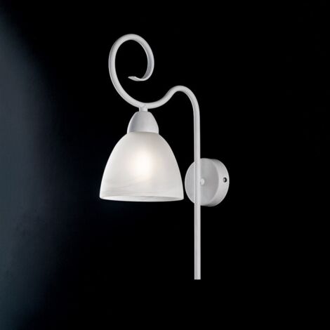 Applique in ferro Bianco shabby paralume in vetro Bianco una luce 22x h38 cm
