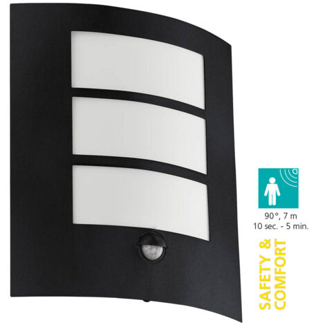 Applique Esterno Sensore Contemp City Metallo Nero Policarbonato Bianco E27 (1/5)