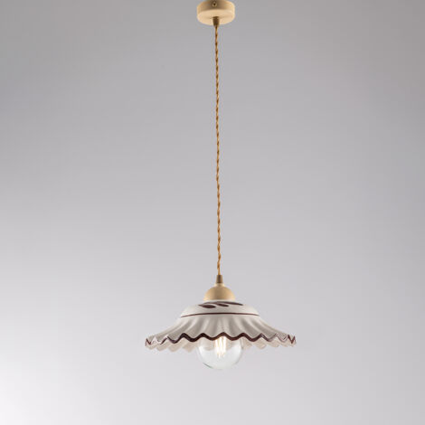 Sospensione 1 Luce Ferro Avorio E Ceramica D.30 Cm Bianco Serie Palma