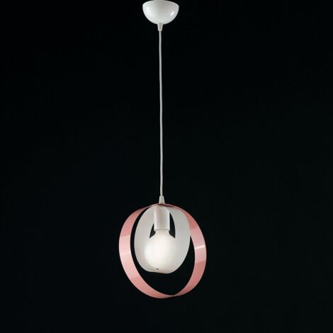 Lampadario cameretta sospensione in ferro Bianco Rosa una luce 25x h27 cm (1/3)