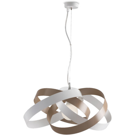 Lampadario moderno sospensione in ferro Bianco e Tortora una luce cm 54x h25