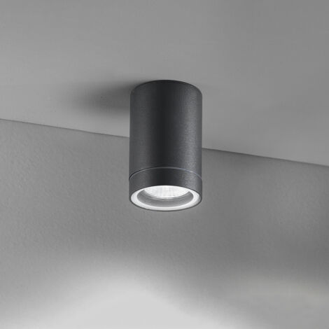 Plafoniera Cilindrica Esterno Moderno Pendo Metallo Grigio Vetro 1 Luce Gu10 (1/2)