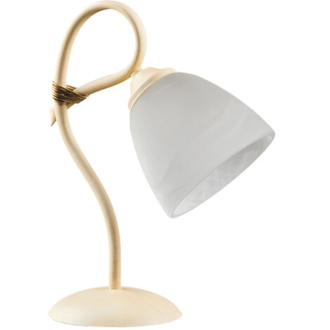 Lumetto comodino ferro Avorio decape paralume vetro Alabastro Bianco 23x h31 cm (1/3)