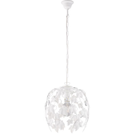 Lampadario in ferro shabby Bianco strass una luce 30x h37 cm edera