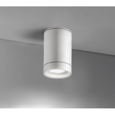 Plafoniera Cilindrica Esterno Moderno Pendo Metallo Bianco Vetro 1 Luce Gu10 (1/2)