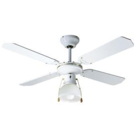 Ventilatore Rustico-Country Gemini Metallo Bianco Lucido Legno 1 Luce E27 (1/2)