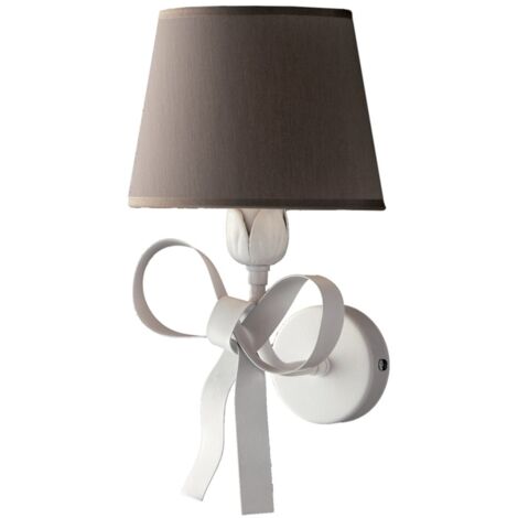 Applique in ferro Bianco shabby una luce paralume Tortora 19x h31 cm