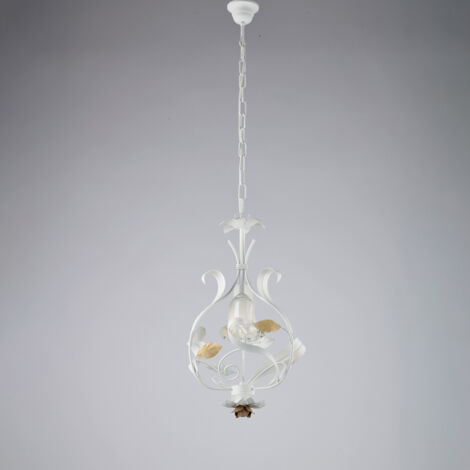 Cesto Lampadario in ferro laccato bianco shabby 1 luce 112 Ø33 BL274-1-BCO
