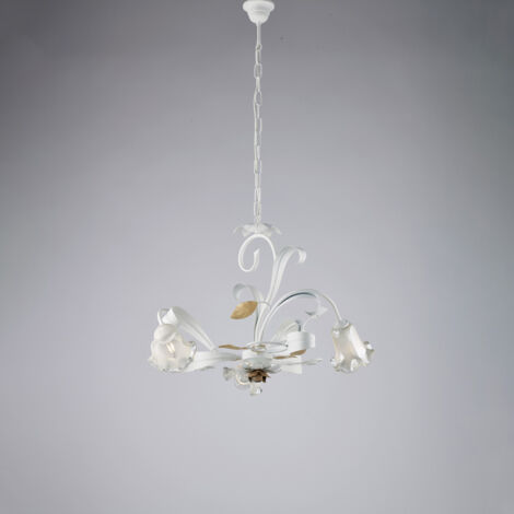 Cesto Lampadario in ferro laccato bianco shabby 3 luci 104 Ø59 BL274-3-BCO